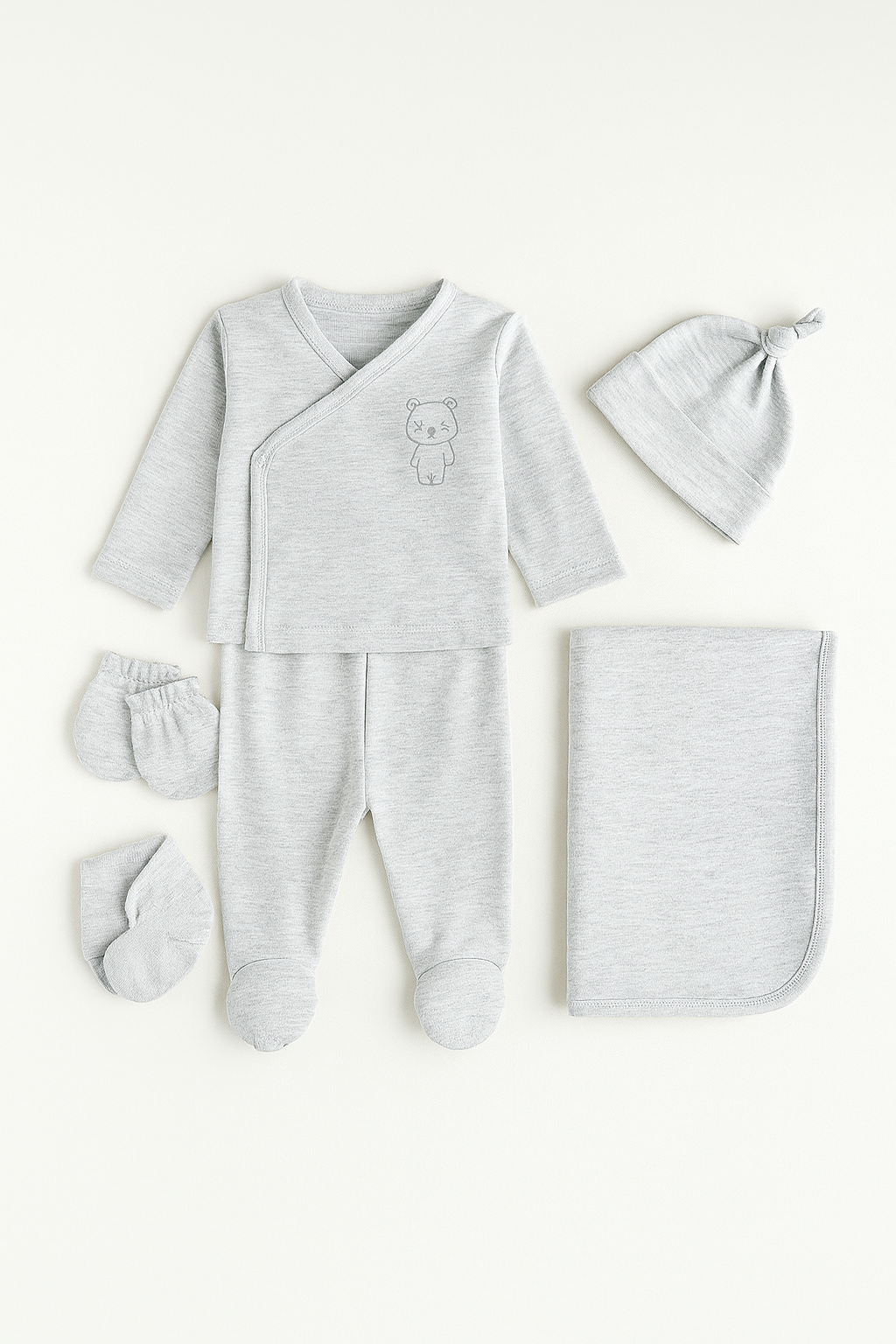 طقم بيبي مواليد ٥ قطع - ولادي - رمادي فاتح